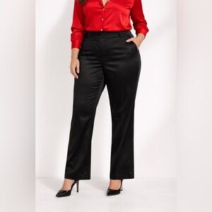 MSK Satin Wide Leg Dress Pants 14 Petite Black Pull On Stretch